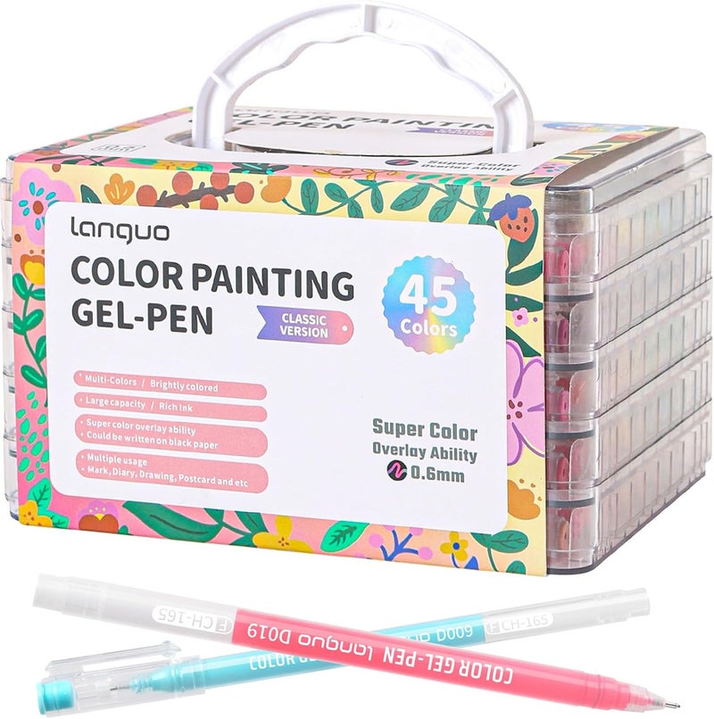 Joyask Gel Pens For Coloring, 45 Pack Colored Pens for Black Paper & White Paper, 0.6MM Fine Point Pens for Coloring, Writing, Drawing, Journaling, Note Taking, Office, Home - Image 1